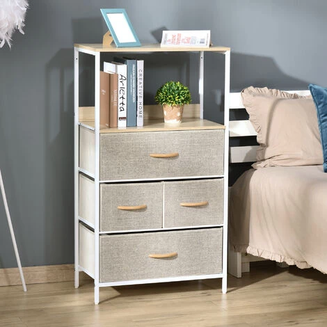 HOMCOM Commode Meuble De Rangement Chiffonnier 4 Tiroirs Amovibles 1 étagère 58 X 29 X 103 Cm Gris Blanc - Gris 4 HOMCOM Commode Meuble De Rangement Chiffonnier 4 Tiroirs Amovibles 1 étagère 58 X 29 X 103 Cm Gris Blanc - Gris – Image 2