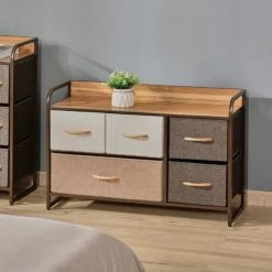 HOMCOM Commode Meuble De Rangement 5 Tiroirs En Tissu 87,5 X 29 X 58 Cm Marron Et Beige - Marron 7 HOMCOM Commode Meuble De Rangement 5 Tiroirs En Tissu 87,5 X 29 X 58 Cm Marron Et Beige - Marron -France HOMCOM Soldes 2022 36843103 2
