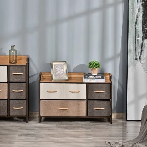 HOMCOM Commode Meuble De Rangement 5 Tiroirs En Tissu 87,5 X 29 X 58 Cm Marron Et Beige - Marron 6 HOMCOM Commode Meuble De Rangement 5 Tiroirs En Tissu 87,5 X 29 X 58 Cm Marron Et Beige - Marron – Image 4