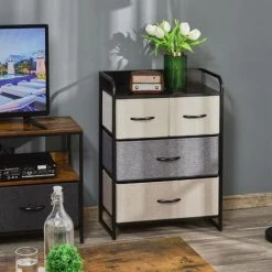 HOMCOM Meuble De Rangement Chiffonnier 4 Tiroirs En Tissu 58 X 29 X 78,5 Cm Noir Gris écru Beige - Beige -France HOMCOM Soldes 2022 36843105 2