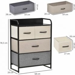HOMCOM Meuble De Rangement Chiffonnier 4 Tiroirs En Tissu 58 X 29 X 78,5 Cm Noir Gris écru Beige - Beige -France HOMCOM Soldes 2022 36843105 3