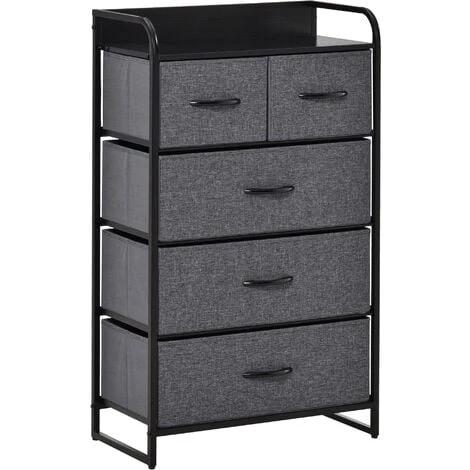HOMCOM Commode Meuble De Rangement 5 Tiroirs Pliables En Tissu 58 X 29 X 99 Cm Gris 3 HOMCOM Commode Meuble De Rangement 5 Tiroirs Pliables En Tissu 58 X 29 X 99 Cm Gris
