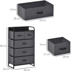 HOMCOM Commode Meuble De Rangement 5 Tiroirs Pliables En Tissu 58 X 29 X 99 Cm Gris 9 HOMCOM Commode Meuble De Rangement 5 Tiroirs Pliables En Tissu 58 X 29 X 99 Cm Gris -France HOMCOM Soldes 2022 36843108 3