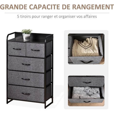 HOMCOM Commode Meuble De Rangement 5 Tiroirs Pliables En Tissu 58 X 29 X 99 Cm Gris 6 HOMCOM Commode Meuble De Rangement 5 Tiroirs Pliables En Tissu 58 X 29 X 99 Cm Gris – Image 4