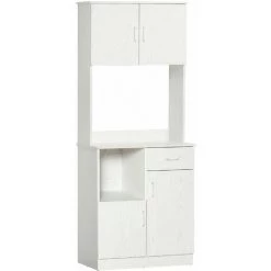 HOMCOM Armoire De Cuisine Multi-rangements 4 Portes 1 Tiroirs étagère + Grand Plateau 71 X 41 X 178 Cm MDF Blanc