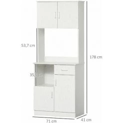 HOMCOM Armoire De Cuisine Multi-rangements 4 Portes 1 Tiroirs étagère + Grand Plateau 71 X 41 X 178 Cm MDF Blanc -France HOMCOM Soldes 2022 36843115 3
