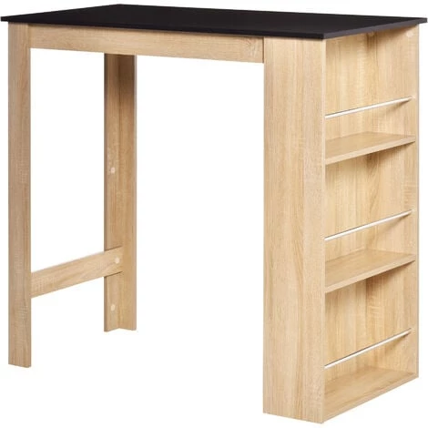 HOMCOM Table De Bar Table Haute De Cuisine Mange-debout Comptoir - Dim. 112L X 57l X 106H Cm - 3 étagères - Panneaux De Particules - Aspect Chêne Clair Noir - Marron 3 HOMCOM Table De Bar Table Haute De Cuisine Mange-debout Comptoir - Dim. 112L X 57l X 106H Cm - 3 étagères - Panneaux De Particules - Aspect Chêne Clair Noir - Marron