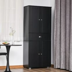HOMCOM Armoire De Cuisine Contemporaine Multi-rangements 4 Portes + Grand Tiroir Dim. 76,2L X 40P X 184H Cm MDF Noir - Noir -France HOMCOM Soldes 2022 36843122 2