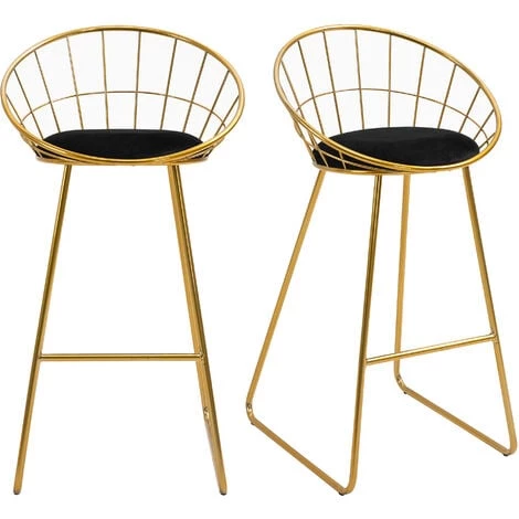 HOMCOM Lot De 2 Tabourets De Bar Design Avec Repose-pied Structure Métal Et Coussin Velours 52,5 X 47 X 97 Cm Noir Et Doré - Doré 3 HOMCOM Lot De 2 Tabourets De Bar Design Avec Repose-pied Structure Métal Et Coussin Velours 52,5 X 47 X 97 Cm Noir Et Doré - Doré