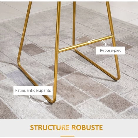 HOMCOM Lot De 2 Tabourets De Bar Design Avec Repose-pied Structure Métal Et Coussin Velours 52,5 X 47 X 97 Cm Noir Et Doré - Doré 7 HOMCOM Lot De 2 Tabourets De Bar Design Avec Repose-pied Structure Métal Et Coussin Velours 52,5 X 47 X 97 Cm Noir Et Doré - Doré – Image 5