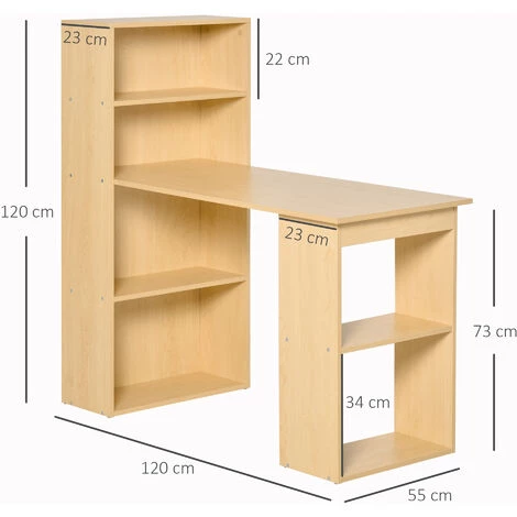 HOMCOM Bureau Informatique 120L X 55l X 120H Cm Bibliothèque Adjacente Multi-rangements Bois Naturel - Bois Naturel 5 HOMCOM Bureau Informatique 120L X 55l X 120H Cm Bibliothèque Adjacente Multi-rangements Bois Naturel - Bois Naturel – Image 3