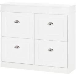 HOMCOM Armoire à Chaussures Meuble à Chaussures Rangement Pour 32 Paires Dim. 98L X 24l X 83H Cm 4 Portes Abattantes Double Niveau MDF Blanc - Blanc