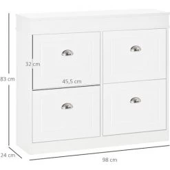 HOMCOM Armoire à Chaussures Meuble à Chaussures Rangement Pour 32 Paires Dim. 98L X 24l X 83H Cm 4 Portes Abattantes Double Niveau MDF Blanc - Blanc -France HOMCOM Soldes 2022 36843278 3