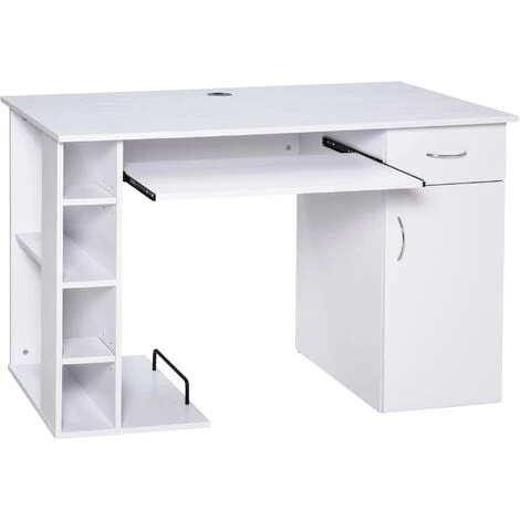 HOMCOM Bureau Informatique Multimédia Multi-rangements Avec étagère Tiroir Tablette Clavier MDF 120 X 60 X 74 Cm Blanc - Blanc 3 HOMCOM Bureau Informatique Multimédia Multi-rangements Avec étagère Tiroir Tablette Clavier MDF 120 X 60 X 74 Cm Blanc - Blanc