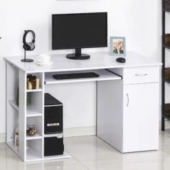 HOMCOM Bureau Informatique Multimédia Multi-rangements Avec étagère Tiroir Tablette Clavier MDF 120 X 60 X 74 Cm Blanc - Blanc 8 HOMCOM Bureau Informatique Multimédia Multi-rangements Avec étagère Tiroir Tablette Clavier MDF 120 X 60 X 74 Cm Blanc - Blanc -France HOMCOM Soldes 2022 36843382 2