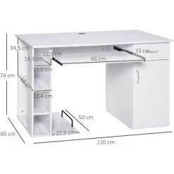 HOMCOM Bureau Informatique Multimédia Multi-rangements Avec étagère Tiroir Tablette Clavier MDF 120 X 60 X 74 Cm Blanc - Blanc 9 HOMCOM Bureau Informatique Multimédia Multi-rangements Avec étagère Tiroir Tablette Clavier MDF 120 X 60 X 74 Cm Blanc - Blanc -France HOMCOM Soldes 2022 36843382 3