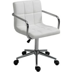 HOMCOM Chaise De Bureau Fauteuil Manager Pivotant Hauteur Réglable Revêtement Synthétique Capitonné Blanc - Blanc