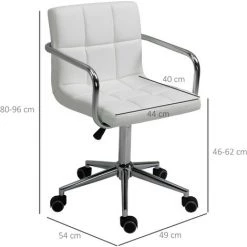 HOMCOM Chaise De Bureau Fauteuil Manager Pivotant Hauteur Réglable Revêtement Synthétique Capitonné Blanc - Blanc -France HOMCOM Soldes 2022 36843417 3