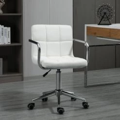 HOMCOM Chaise De Bureau Fauteuil Manager Pivotant Hauteur Réglable Revêtement Synthétique Capitonné Blanc - Blanc -France HOMCOM Soldes 2022 36843417 4