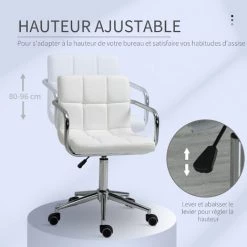 HOMCOM Chaise De Bureau Fauteuil Manager Pivotant Hauteur Réglable Revêtement Synthétique Capitonné Blanc - Blanc -France HOMCOM Soldes 2022 36843417 5