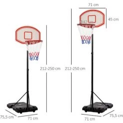 HOMCOM Panier De Basket-Ball Sur Pied Avec Poteau Panneau, Base De Lestage Sur Roulettes Hauteur Réglable 2,1 - 2,5 M Noir Blanc - Noir -France HOMCOM Soldes 2022 36843423 3