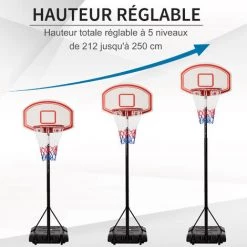 HOMCOM Panier De Basket-Ball Sur Pied Avec Poteau Panneau, Base De Lestage Sur Roulettes Hauteur Réglable 2,1 - 2,5 M Noir Blanc - Noir -France HOMCOM Soldes 2022 36843423 4