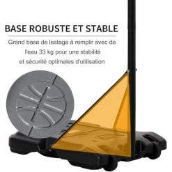 HOMCOM Panier De Basket-Ball Sur Pied Avec Poteau Panneau, Base De Lestage Sur Roulettes Hauteur Réglable 2,1 - 2,5 M Noir Blanc - Noir -France HOMCOM Soldes 2022 36843423 5