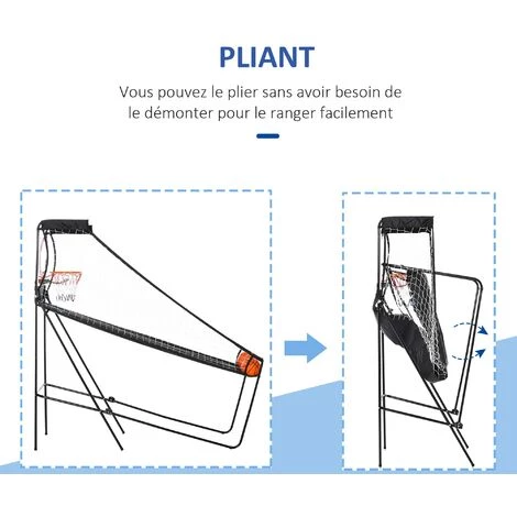 HOMCOM Jeu De Basket Pliable Jeu De Basketball Arcade Compteur électronique 2 Ballons - Noir 6 HOMCOM Jeu De Basket Pliable Jeu De Basketball Arcade Compteur électronique 2 Ballons - Noir – Image 4