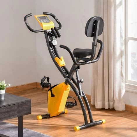 HOMCOM Vélo D'appartement Pliant 8 Niveaux De Résistance Magnétique Dossier Selle Réglable Poignées Ergonomiques écran LCD Multifonction Suspensions Support Tablette Acier Jaune Gris - Jaune 4 HOMCOM Vélo D'appartement Pliant 8 Niveaux De Résistance Magnétique Dossier Selle Réglable Poignées Ergonomiques écran LCD Multifonction Suspensions Support Tablette Acier Jaune Gris - Jaune – Image 2
