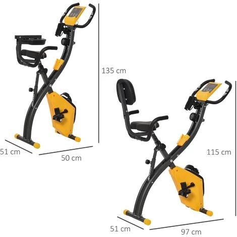 HOMCOM Vélo D'appartement Pliant 8 Niveaux De Résistance Magnétique Dossier Selle Réglable Poignées Ergonomiques écran LCD Multifonction Suspensions Support Tablette Acier Jaune Gris - Jaune 5 HOMCOM Vélo D'appartement Pliant 8 Niveaux De Résistance Magnétique Dossier Selle Réglable Poignées Ergonomiques écran LCD Multifonction Suspensions Support Tablette Acier Jaune Gris - Jaune – Image 3