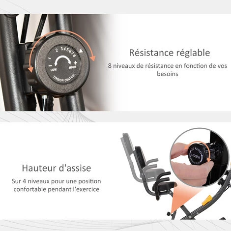 HOMCOM Vélo D'appartement Pliant 8 Niveaux De Résistance Magnétique Dossier Selle Réglable Poignées Ergonomiques écran LCD Multifonction Suspensions Support Tablette Acier Jaune Gris - Jaune 7 HOMCOM Vélo D'appartement Pliant 8 Niveaux De Résistance Magnétique Dossier Selle Réglable Poignées Ergonomiques écran LCD Multifonction Suspensions Support Tablette Acier Jaune Gris - Jaune – Image 5