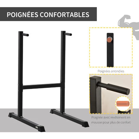 HOMCOM Station à Dips Musculation Fitness Poignées Ergonomiques Et Pieds Antidérapants Acier 104 X 70,5 X 122 Cm Noir 6 HOMCOM Station à Dips Musculation Fitness Poignées Ergonomiques Et Pieds Antidérapants Acier 104 X 70,5 X 122 Cm Noir – Image 4