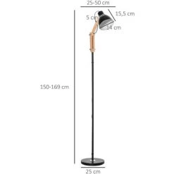 HOMCOM Lampadaire Design Style Industriel 40 W Max. Angle Réglable Métal Noir -France HOMCOM Soldes 2022 36843469 3