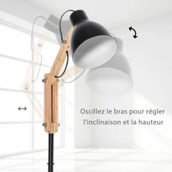 HOMCOM Lampadaire Design Style Industriel 40 W Max. Angle Réglable Métal Noir -France HOMCOM Soldes 2022 36843469 4