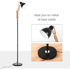 HOMCOM Lampadaire Design Style Industriel 40 W Max. Angle Réglable Métal Noir -France HOMCOM Soldes 2022 36843469 5