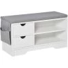 HOMCOM Meuble Chaussures Et Banc à Chaussures Avec Coussin Gris 2 étagères Et 2 Tiroirs MDF 80,5 X 30,5 X 43,5 Cm Gris Et Blanc - Blanc -France HOMCOM Soldes 2022 36847921 1