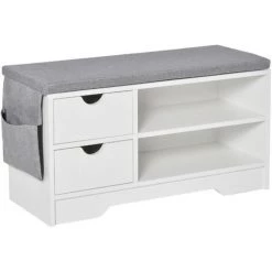 HOMCOM Meuble Chaussures Et Banc à Chaussures Avec Coussin Gris 2 étagères Et 2 Tiroirs MDF 80,5 X 30,5 X 43,5 Cm Gris Et Blanc - Blanc