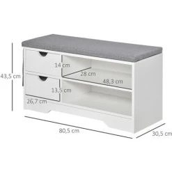 HOMCOM Meuble Chaussures Et Banc à Chaussures Avec Coussin Gris 2 étagères Et 2 Tiroirs MDF 80,5 X 30,5 X 43,5 Cm Gris Et Blanc - Blanc -France HOMCOM Soldes 2022 36847921 3