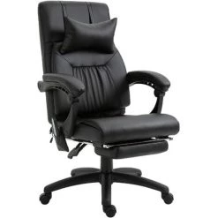 HOMCOM Fauteuil De Bureau Manager Massant Hauteur Réglable Dossier Inclinable Repose-pied + Appui-tête 68 X 79 X 104-112 Cm Noir - Noir