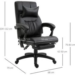 HOMCOM Fauteuil De Bureau Manager Massant Hauteur Réglable Dossier Inclinable Repose-pied + Appui-tête 68 X 79 X 104-112 Cm Noir - Noir -France HOMCOM Soldes 2022 36853994 3
