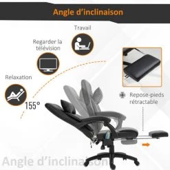 HOMCOM Fauteuil De Bureau Manager Massant Hauteur Réglable Dossier Inclinable Repose-pied + Appui-tête 68 X 79 X 104-112 Cm Noir - Noir -France HOMCOM Soldes 2022 36853994 5