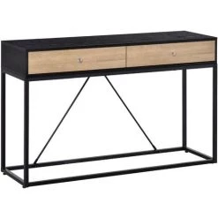 HOMCOM Table Console Moderne 2 Tiroirs Métal Et Panneau De Particules Dim. 120 X 35 X 75 Cm - Noir