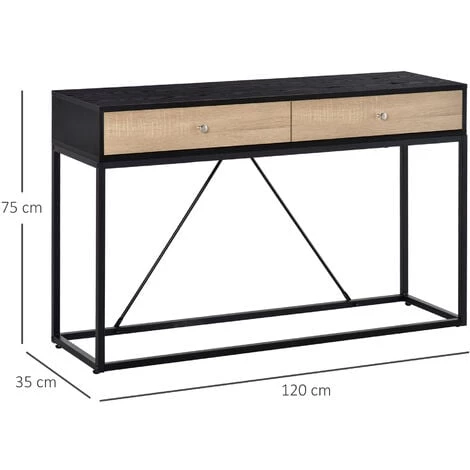 HOMCOM Table Console Moderne 2 Tiroirs Métal Et Panneau De Particules Dim. 120 X 35 X 75 Cm - Noir 5 HOMCOM Table Console Moderne 2 Tiroirs Métal Et Panneau De Particules Dim. 120 X 35 X 75 Cm - Noir – Image 3
