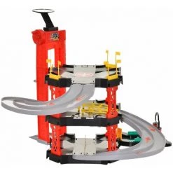 HOMCOM Garage Parking Voitures Pour Enfant 3 Niveaux Avec 4 Voitures Et 1 Hélicoptère Rouge Dim. 62L X 52l X H51 Cm - Rouge