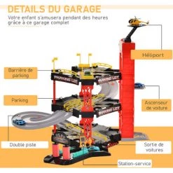 HOMCOM Garage Parking Voitures Pour Enfant 3 Niveaux Avec 4 Voitures Et 1 Hélicoptère Rouge Dim. 62L X 52l X H51 Cm - Rouge -France HOMCOM Soldes 2022 36874933 5