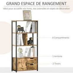 HOMCOM Bibliothèque Style Industriel 3 étagères Placard Porte 2 Tiroirs Panneaux Particules Aspect Vieux Bois Acier Noir - Marron 10 HOMCOM Bibliothèque Style Industriel 3 étagères Placard Porte 2 Tiroirs Panneaux Particules Aspect Vieux Bois Acier Noir - Marron -France HOMCOM Soldes 2022 36988611 4
