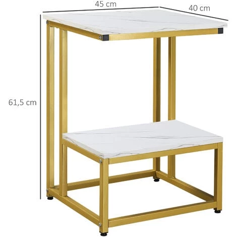 HOMCOM Table Basse Moderne Salon Table D'appoint Chambre Guéridon Bout De Canapé Design Structure Acier Doré Plateau étagère Aspect Marbre Blanc 5 HOMCOM Table Basse Moderne Salon Table D'appoint Chambre Guéridon Bout De Canapé Design Structure Acier Doré Plateau étagère Aspect Marbre Blanc – Image 3
