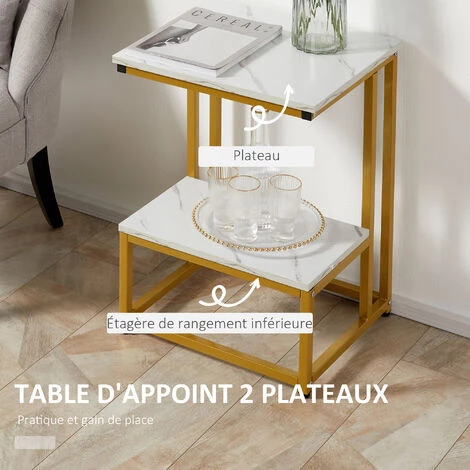 HOMCOM Table Basse Moderne Salon Table D'appoint Chambre Guéridon Bout De Canapé Design Structure Acier Doré Plateau étagère Aspect Marbre Blanc 7 HOMCOM Table Basse Moderne Salon Table D'appoint Chambre Guéridon Bout De Canapé Design Structure Acier Doré Plateau étagère Aspect Marbre Blanc – Image 5