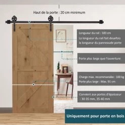 HOMCOM Kit De Porte Coulissante Système Galandage Pour Porte épaisseur 35-45 Ou 40-45 Mm Longueur Rail 1,83 M Charge Max. 100 Kg Acier Brun -France HOMCOM Soldes 2022 37010513 4
