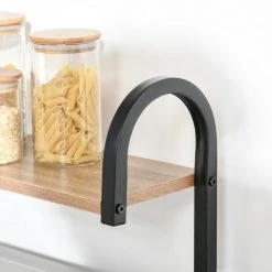 HOMCOM Étagères De Cuisine - étagère Micro-onde - Meuble Micro-onde - 3 étagères, Plateau, Crochets - Panneaux Particules Aspect Chêne Clair Châssis Métal Noir - Beige -France HOMCOM Soldes 2022 37149158 4